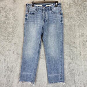 Pilcro And The Letterpress Jeans Womens 28 Blue Boyfriend Raw Hem Button Fly